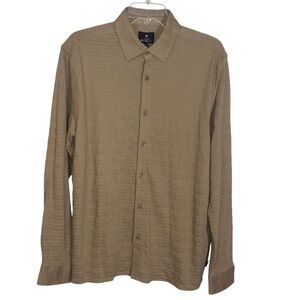 Ben Sherman Shirt Cotton Button Down Long Sleeve Textured Knit Beige Tan Small